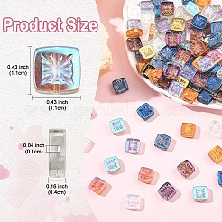 1連売り電気メッキ透明ガラスビーズ連売り  花の正方形  ABカラーメッキ  クリアAB  11x11x4mm  穴：1mm  約59~61個/連  25.59~26.38インチ（65~67cm）&nbsp;EGLA-YW0005-53