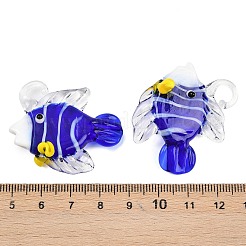 手作りランプワークペンダント  魚のチャーム  ブルー  37~40x39~48x12mm  穴：2x3mm&nbsp;LAMP-Z013-01F-01