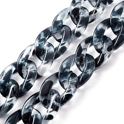 ヒョウ柄アクリルカーバンチェーンバッグハンドル  合金製カニカン付き  バッグ交換用アクセサリー用  マリンブルー  60x2.1cm&nbsp;FIND-WH0050-05A