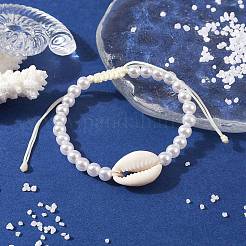 調節可能なABSプラスチック模造真珠とアクリルシェルシェイプ編みビーズブレスレット  貝殻色  内径：2~3-1/2インチ（5.2~9cm）&nbsp;BJEW-JB10104-04