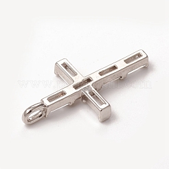 真鍮マイクロパヴェクリアキュービックジルコニアペンダント  長持ちメッキ  クロス  プラチナ  24x12.5x3mm  穴：3x2mm&nbsp;KK-I668-22P