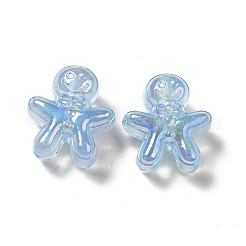 UVメッキレインボー虹色アクリルビーズ  クリスマスジンジャーブレッドマン  ライトスカイブルー  20x18x10.5mm  穴：3.5mm&nbsp;PACR-M002-11A