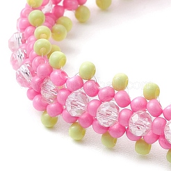 女性のためのガラスシードビーズブレスレット  ショッキングピンク  6-3/4インチ（17cm）&nbsp;BJEW-MZ00139-01