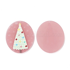 クリスマステーマ3Dプリントレジンペンダント  DIYイヤリングアクセサリー  クリスマスツリー模様と楕円  ピンク  クリスマスツリー模様  39x33x2.5mm  穴：1.6mm&nbsp;RESI-I036-10