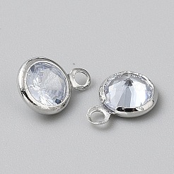 合金マイクロ舗装キュービックジルコニアペンダント  フラットラウンド  プラチナ  12x9x4.5mm  穴：1.6mm&nbsp;FIND-WH0432-12C-P