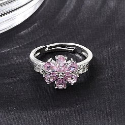 真鍮製マイクロパヴェキュービックジルコニアカフオープンリング  花  プラチナ  11mm  内径：17mm&nbsp;CU-CBA5C10-03P