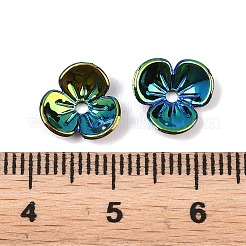 UVメッキ不透明アクリルビーズキャップ  虹色の  3  - 花びらの花  ブラック  10x3mm  穴：1.5mm&nbsp;OACR-K001-44D