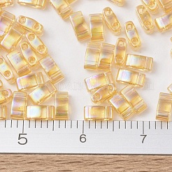 MIYUKIハーフティラビーズ  日本製シードビーズ  2の穴  （htl251)透明ライトトパーズab  5x2.3x1.9mm  穴：0.8mm  約250個/10g&nbsp;X-SEED-J020-HTL0251
