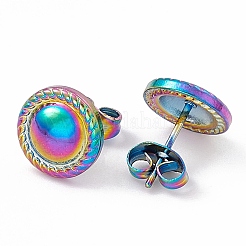 イオンプレーティング（IP）304ステンレススチールフラットラウンドスタッドピアス（女性用）  虹色  10mm  ピン：0.6mm&nbsp;EJEW-G338-03M