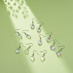 6 ペア 6 スタイルのカラフルなラインストーン フラワー & クロス & リーフ & ティアドロップ ダングル イヤリング  女性のための真鍮のアクセサリー  プラチナ  32~35mm  ピン：0.5mm  1ペア/スタイル&nbsp;EJEW-JE05046