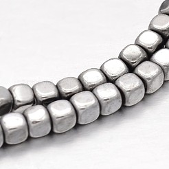 キューブ電気メッキ磁気なし合成ヘマタイトビーズ連売り  銀メッキ  3x3x3mm  穴：0.5mm  約150個/連  15.7インチ&nbsp;G-P110-03G