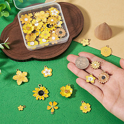 36個18スタイルアロイエナメルペンダント  花のチャーム  ゴールドカラー  きいろ  12~27.5x9~25x1~6mm  穴：1.5~2.5mm  2個/スタイル&nbsp;ENAM-TA0004-07