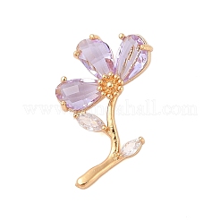 真鍮製ガラスチャーム  花  多面カット  ゴールドカラー  ミックスカラー  31x19x8mm  穴：5x3mm&nbsp;KK-B100-041G