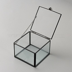 直方体の透明ガラスと亜鉛合金の収納ボックス  透明  100x100x70mm  内径：95x95mm&nbsp;CON-WH0095-94