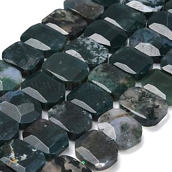 天然石モスアゲートビーズ連売り  長方形  多面カット  15x20x6mm  穴：1.5mm  約25個/連  14.96インチ（38cm）&nbsp;G-C285-A13-01