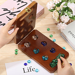 木製のチェスボードゲームボックス  ガラスのチェスピースビーズ付き  ミックスカラー  14~14.5x8mm&nbsp;DJEW-FG0006-82