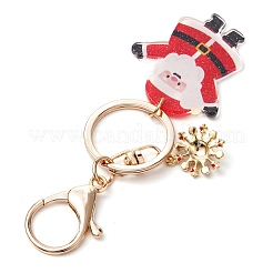 クリスマステーマプリントアクリルパーツキーホルダー  合金エナメルペンダントと鉄合金ロブスタークロウ留めキーチェーン付き  混合図形  10.8~12.5cm  6個/セット&nbsp;KEYC-JKC00887