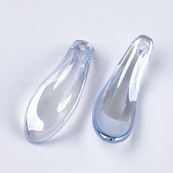 電気メッキガラスチャーム  花びら  ライトスチールブルー  26x9x6mm  穴：1mm&nbsp;EGLA-S175-03A