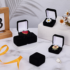 正方形のベルベットバッジディスプレイボックス  ジュエリー収納ギフトケース  ブラック  4.25x4.25x2.75cm&nbsp;CON-WH0095-172C