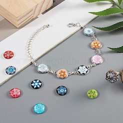 フラットバックガラスカボションハンドメイドDIYパーツ  ドーム/ハーフラウンド  クリスマステーマ  雪の結晶模様  ミックスカラー  12x4mm  140個/箱&nbsp;GGLA-PH0005-12mm-06C