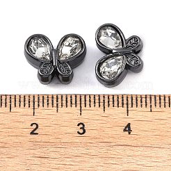 合金ビーズ  ラインストーン付き  蝶  ブラック  10.5x13.5x6.5mm  穴：1.6mm&nbsp;FIND-B038-07EB