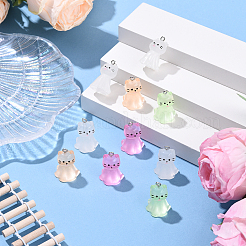 蓄光樹脂ペンダント10個  猫  プラチナ鉄ループ付き  暗闇で光る  ミックスカラー  25.5x17.5x14.5mm&nbsp;RESI-YW0004-54