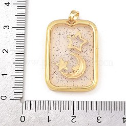 透明エポキシ樹脂真鍮ペンダント  ゴールドカラー  グリッターパウダー付き  ムーン  30x21x4mm  穴：4x2.5mm&nbsp;KK-B163-01G-01