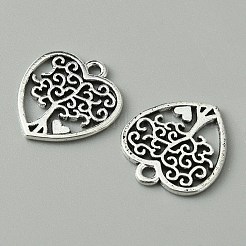 合金ペンダント  ハートツリー柄チャーム付き  アンティークシルバー  18.5x17x1mm  穴：1.6mm&nbsp;FIND-WH0126-369AS