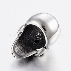 304ステンレススチールビーズ  大穴ビーズ  スカルヘッド  アンティークシルバー  12.8x9x11mm  穴：6mm&nbsp;STAS-H446-59AS