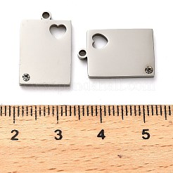 304ステンレスペンダント  ラインストーン付き  ハートチャーム付き長方形  ステンレス鋼色  18.5x12x1.5mm  穴：1.6mm&nbsp;STAS-H438-11P