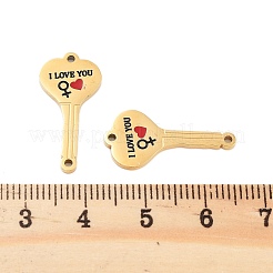 イオンプレーティング（IP）304ステンレススチールブラック＆耐火レンガエナメルメスI Love Youキーコネクタチャーム  ゴールドカラー  22.5x10.5x1mm  穴：1.2mm&nbsp;STAS-Z078-18G