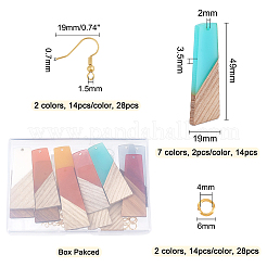 DIYダングルピアス作成キット  14個入り7色レジン＆ウォールナットウッドペンダント  28個2色真鍮ピアスフックと28個2色丸カン  台形  ミックスカラー  ペンダント：49~49.5x19~19.5x3.5mm  穴：2mm  2個/カラー&nbsp;DIY-OC0006-30