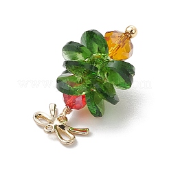 クリスマステーマのガラスペンダント  真鍮の蝶結び金具付き  クリスマスツリー  ゴールドカラー  32x17mm  穴：1.2mm&nbsp;PALLOY-JF02864