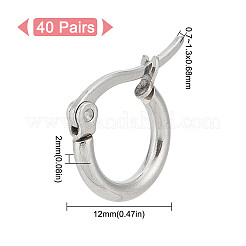 304ステンレススチール製低刺激性フープピアス40組  ステンレス鋼色  12x2mm  ピン：0.7~1.3x0.68mm&nbsp;EJEW-UN0002-35