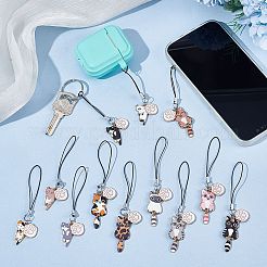 猫と足のプリント合金エナメル携帯ストラップ  ポリエステルコードモバイルアクセサリー装飾  85~97mm  12個/セット&nbsp;HJEW-AB00560