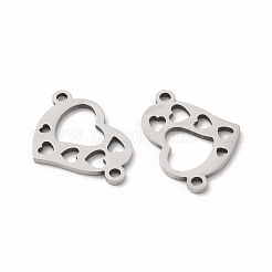 変色しない201ステンレススチールコネクタチャーム  中空ハートリンク  ステンレス鋼色  12x17x1mm  穴：1.4mm&nbsp;STAS-K251-085P