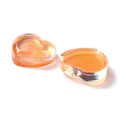 クリア樹脂カボション  グリッターと  ハート  ダークオレンジ  18x19.5x6.5mm&nbsp;X-CRES-P019-04E