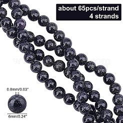 4連売り合成ブルーゴールドストーンビーズ連売り  ラウンド  6mm  穴：0.8mm  約65個/連  14~15インチ&nbsp;G-CA0001-19