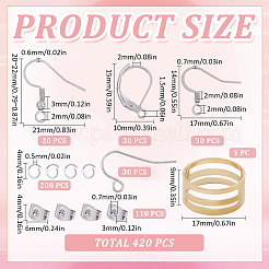 110個 4スタイル 304ステンレススチールピアスフック＆フレンチフックピアス金具  30個の丸カン付き  201ステンレススチール製イヤーナット110個  1pc 真鍮リングツール  ゴールデン·ステンレス鋼色  14~22x10~21x2~3mm  穴：1.5~2mm&nbsp;DIY-SC0024-14
