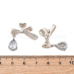 304ステンレススチールラインストーンスタッドピアス  ティアドロップと蝶結び  ステンレス鋼色  31x24mm&nbsp;EJEW-Z098-09P