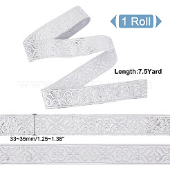7.5ヤードのポリエステルジャカードフラワーリボン  衣類用アクセサリー  銀  1-1/4~1-3/8インチ（33~35mm）&nbsp;OCOR-WH0088-84D