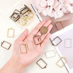 マットタイプラックメッキ合金空枠ペンダント  UVレジンDIY用  エポキシ樹脂  プレスジュエリー  長方形  ミックスカラー  33.5x21x3.5mm  穴：3mm&nbsp;PALLOY-OC0001-07