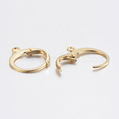 304ステンレススチールフレンチフックピアス金具  カン付き  24KGP本金メッキ  14x12x2mm  穴：1.2mm  ピン：0.6x1mm&nbsp;STAS-F155-13G