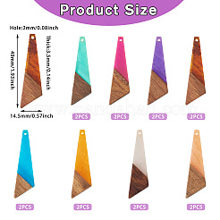 16個8色レジン＆ウッドペンダント  三角形のチャーム  ミックスカラー  49x14.5x3.5mm  穴：2mm  2個/カラー&nbsp;WOOD-TA0002-70