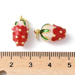 真鍮製エナメルペンダント  丸カン付き  長持ちメッキ  カドミウムフリー＆鉛フリー  ラックめっき  18KGP本金メッキ  フルーツチャーム  苺  17x9.5mm  穴：3.5mm&nbsp;KK-A252-38G-01