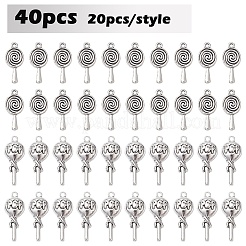 40pcs2スタイルチベットスタイルアロイペンダント  ロリポップチャーム  アンティークシルバー  23.5~31.5x11~13x1.5~4.5mm  穴：1.6~2.2mm  20個/スタイル&nbsp;TIBEP-YW0001-78