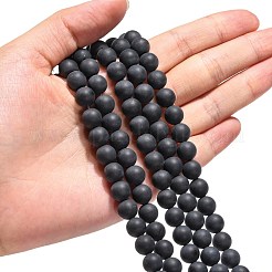 染色・加熱された天然黒瑪瑙ビーズ連売り  ラウンド  艶消し  ブラック  8mm  穴：1mm  約48~50個/連  15~15.5インチ&nbsp;X-G-H1617