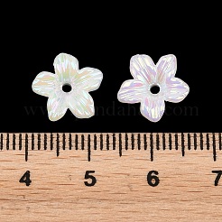 UVメッキ不透明アクリルビーズキャップ  虹色の  5  - 花びらの花  ホワイト  11x3.5mm  穴：1.2mm&nbsp;OACR-K001-40A