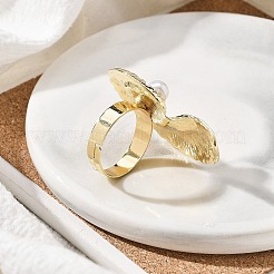 女性用コンク合金調節可能リング  プラスチック模造真珠付き  ライトゴールド  usサイズ8 1/2(18.5mm)&nbsp;LS-RJEW-B108-03KCG