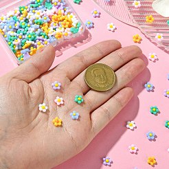 200個の樹脂カボション  ネイルアートの装飾の付属品  花  ミックスカラー  7x7.5x3.5mm&nbsp;FIND-CJ0001-99